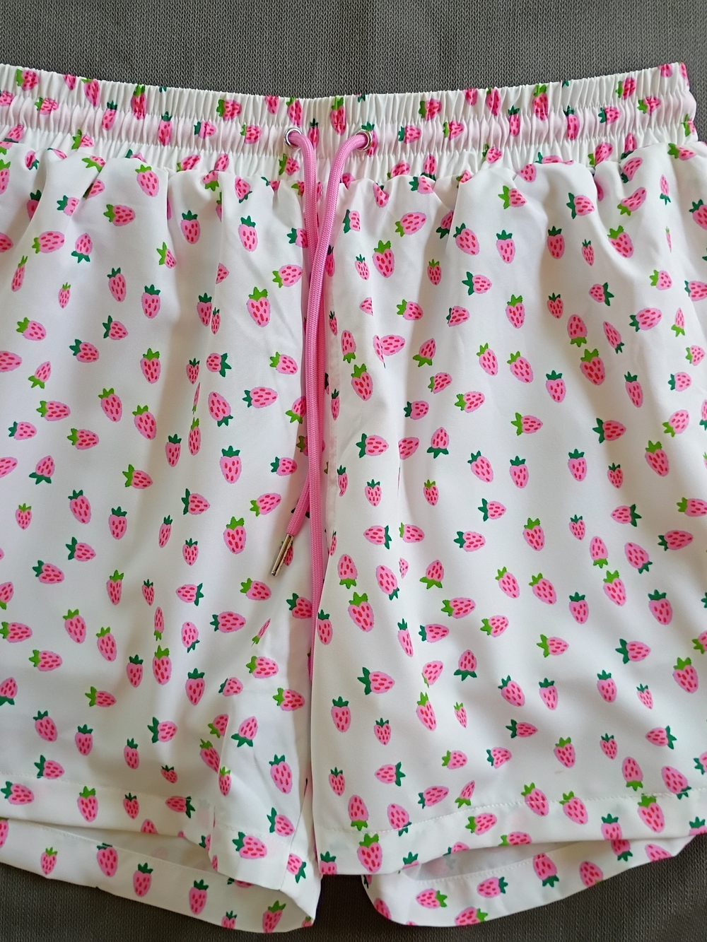 Strawberry Milk Mob Cream Swim Bottoms with Pink Strawberry Print
